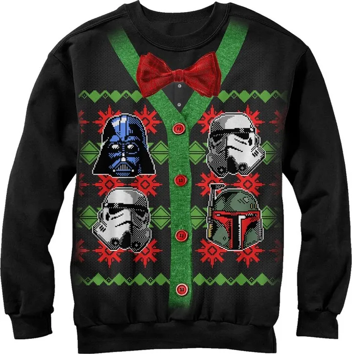 Men's Star Wars Ugly Christmas Villain Helmet Cardigan Sweatshirt - Black - X Large