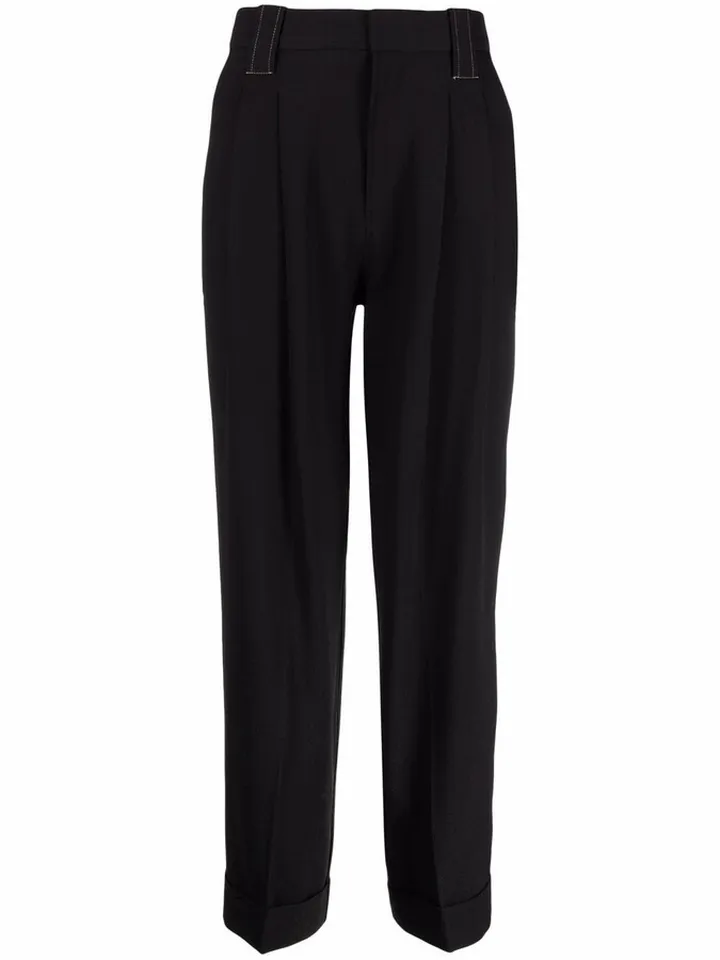 Contrast-Stitch Straight-Leg Trousers
