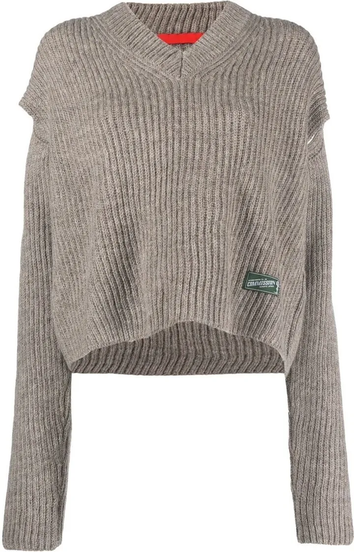 ribbed V-neck jumper