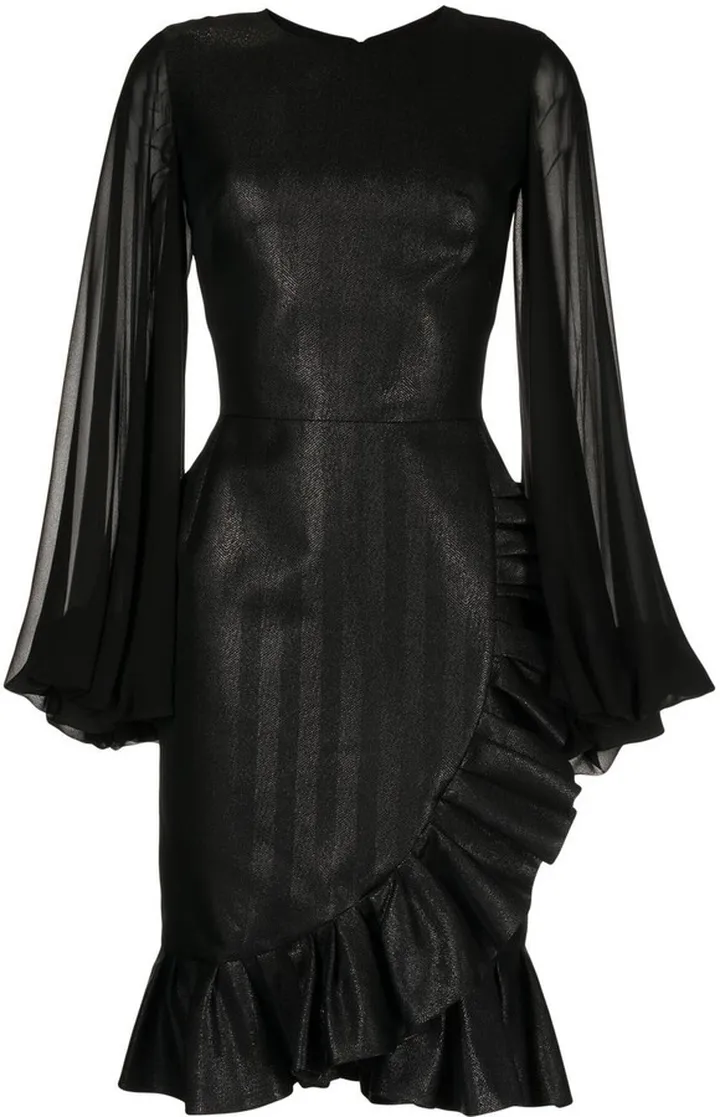 Ruffle-Trim Long-Sleeve Dress