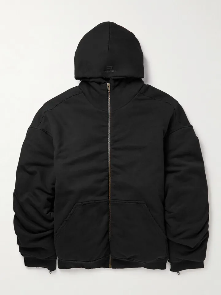 Oversized Padded Cotton-Jersey Hooded Bomber Jacket