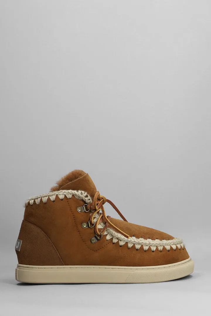 Snaker Lace-up Low Heels Ankle Boots In Leather Color Suede
