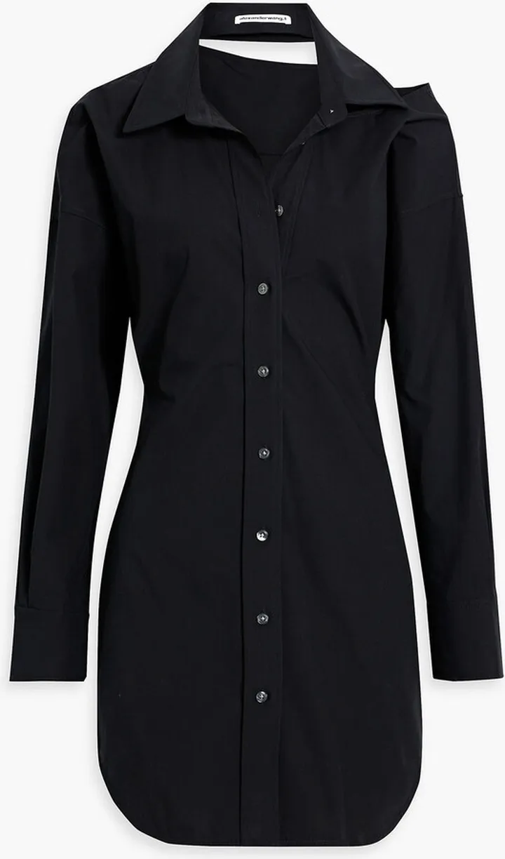 Cutout cotton-poplin mini shirt dress