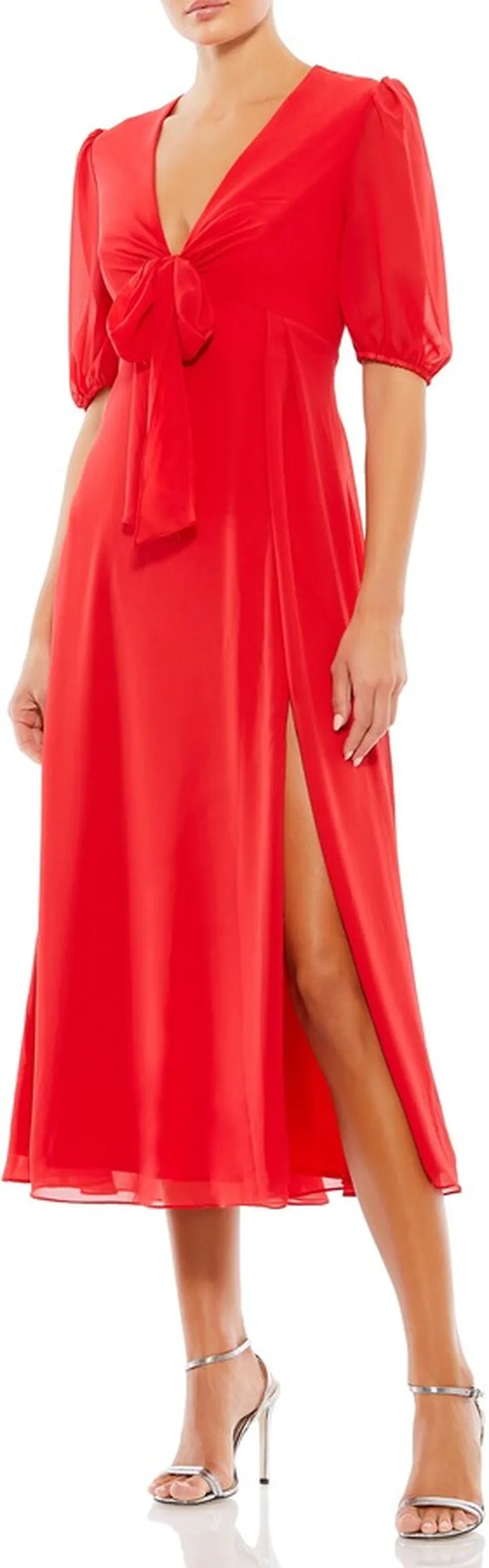 Bow Neck Chiffon Cocktail Midi Dress