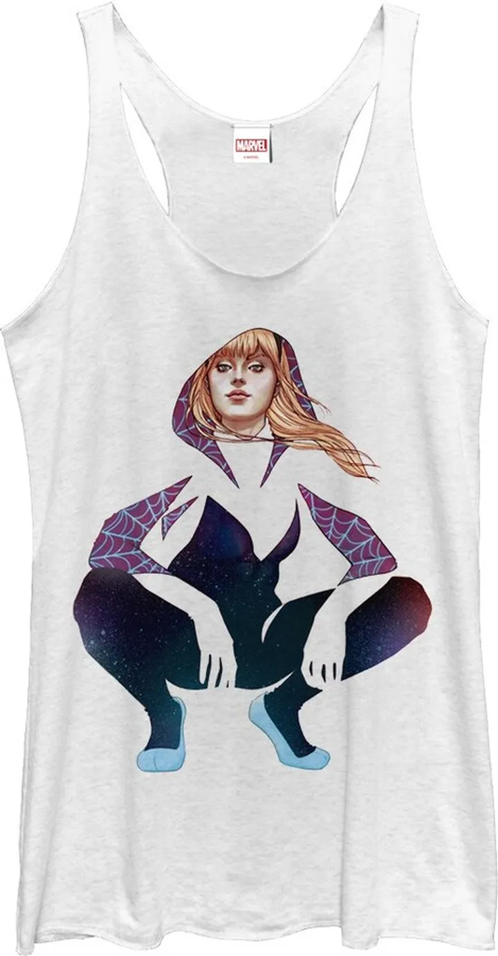Women's Marvel Spider Gwen Cutout Racerback Tank Top - White Heather - Small