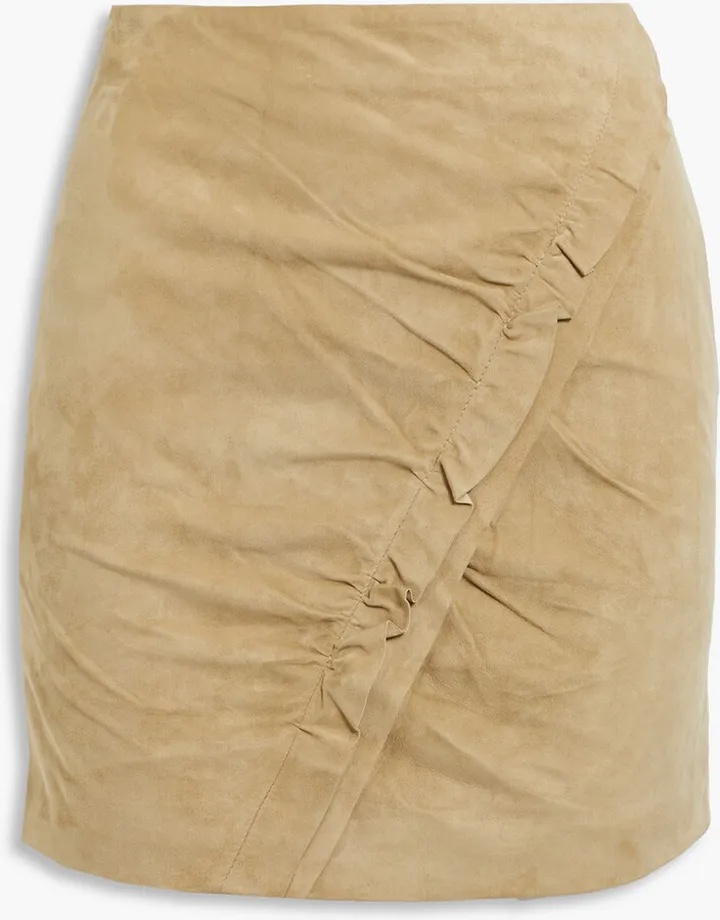 Cerry ruffle-trimmed suede mini skirt