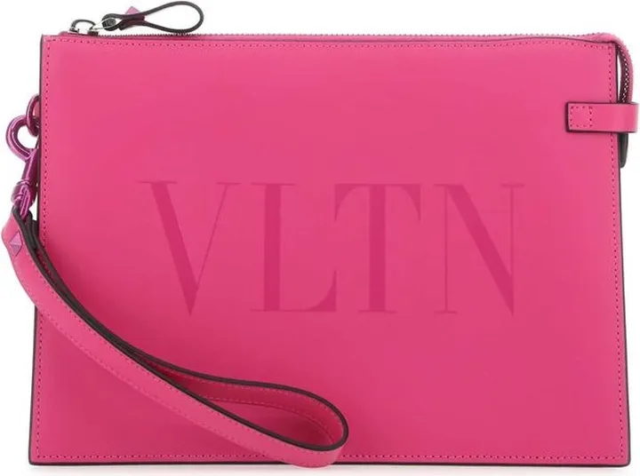 Valentino VLTN Logo Printed Zip-Up Clutch Bag
