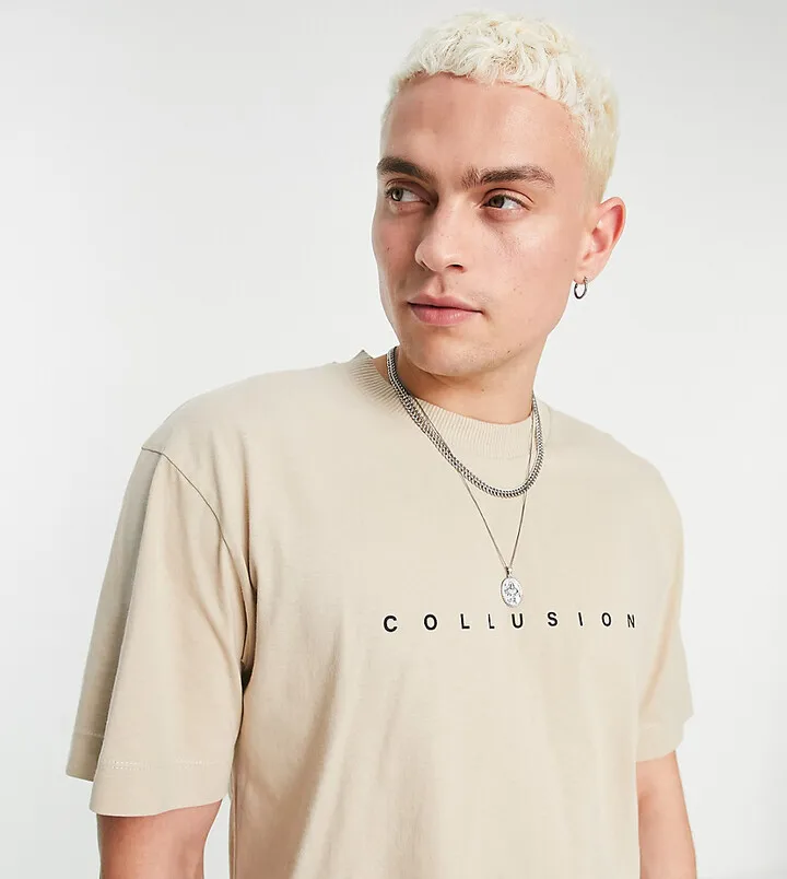 COLLUSION logo t-shirt in tan