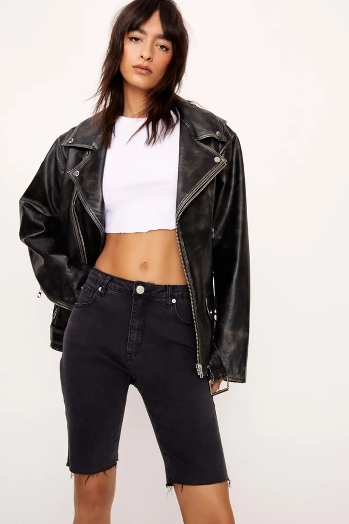 Nasty Gal Womens Skinny Longline Denim Biker Short