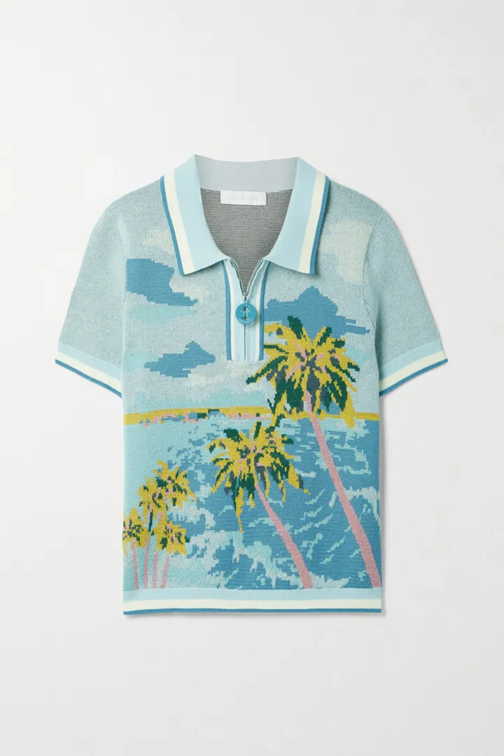 Zimmermann - Cira Jacquard-knit Cotton Polo Shirt - Blue