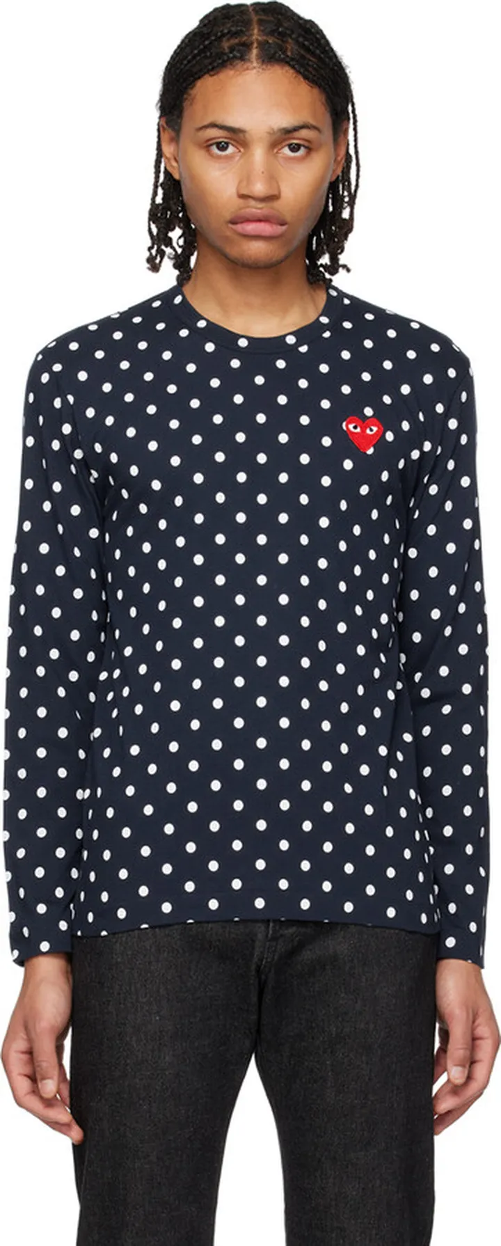 Comme des Garçons Play Navy Polka Dot Long Sleeve T-Shirt