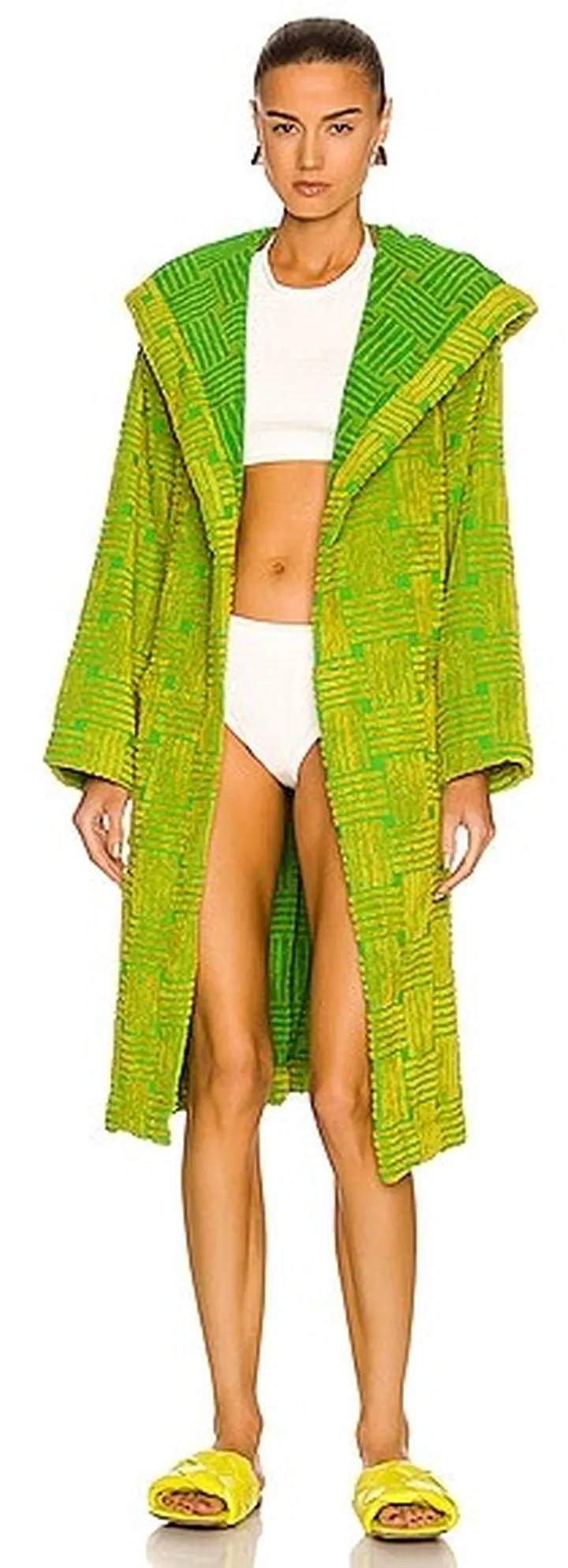 Bottega Veneta Intreccio Jacquard Cotton Terry Bathrobe in Green