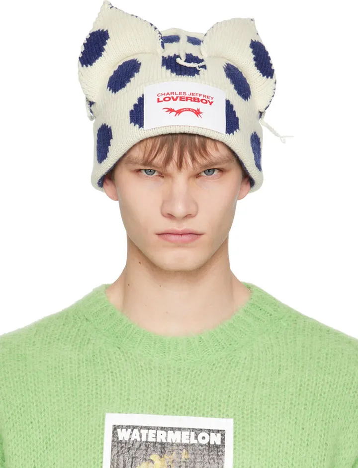 Charles Jeffrey Loverboy Navy & Off-White Chunky Ears Beanie