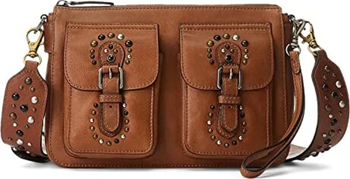 LAUREN Ralph Lauren Studded Leather Medium Noa Crossbody (Lauren Tan) Handbags