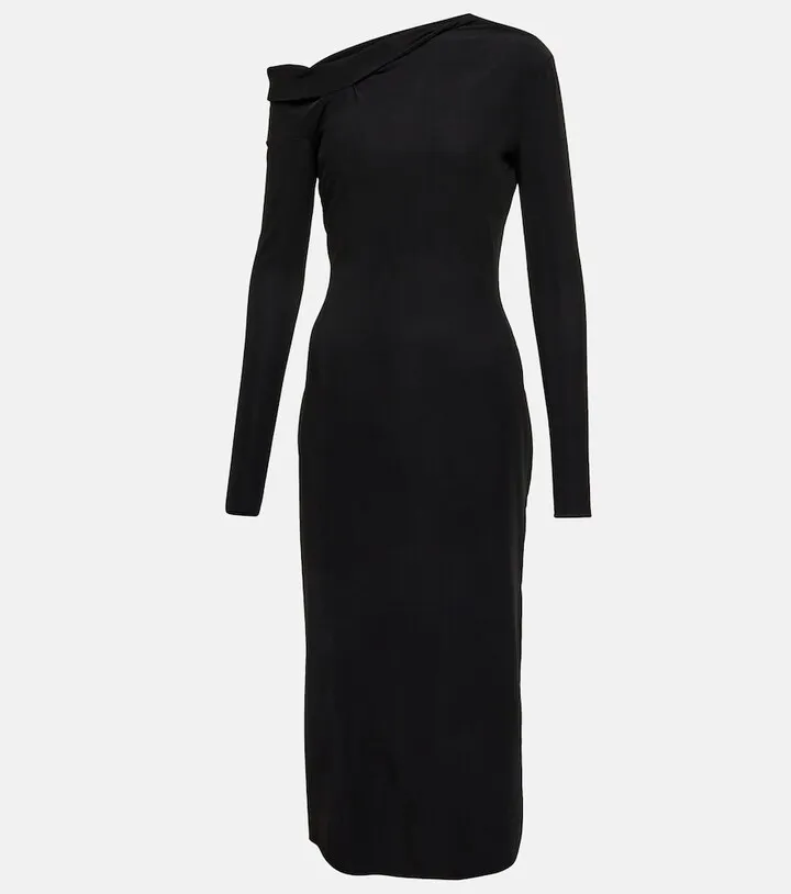 One-shoulder knit midi dress
