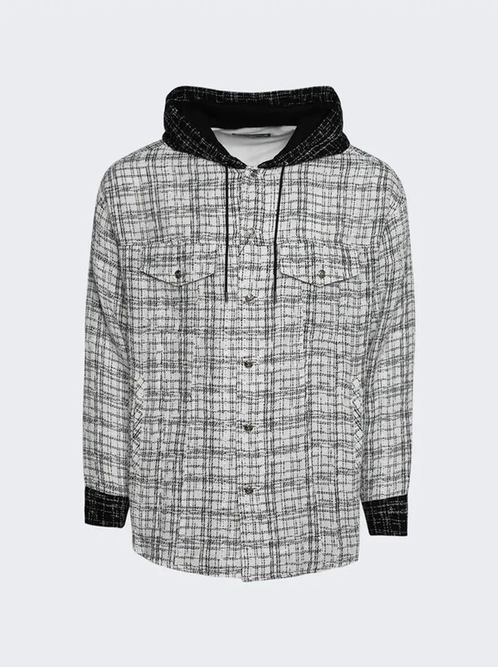 Hooded Tweed Shirt Black and White