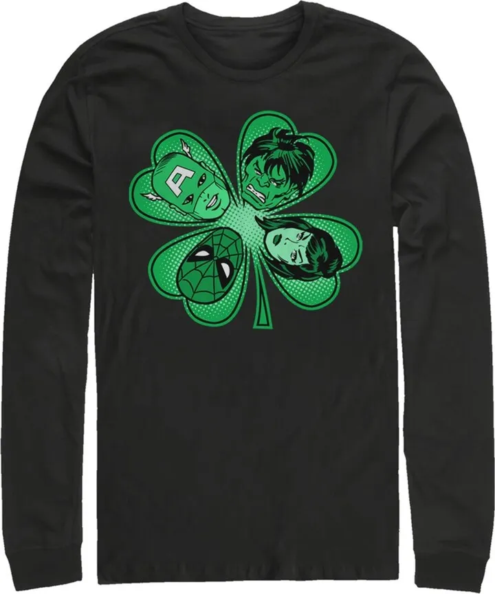 Men's Marvel St. Patrick's Day Hero Four-Leaf Clover Long Sleeve Shirt - Black - X Large