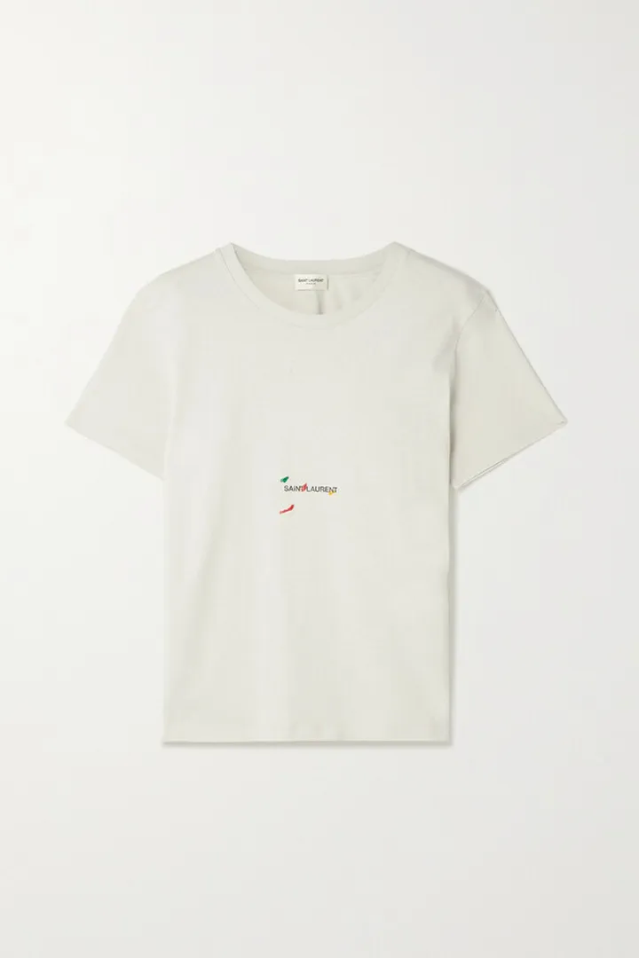 SAINT LAURENT - Printed Cotton-jersey T-shirt - Gray