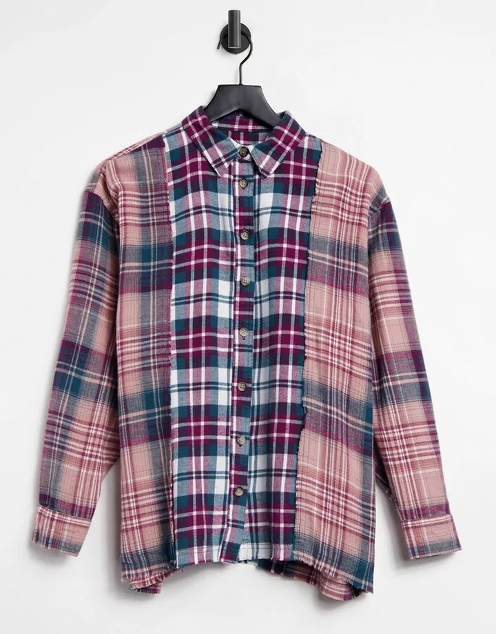 Stradivarius patchwork checked shirt