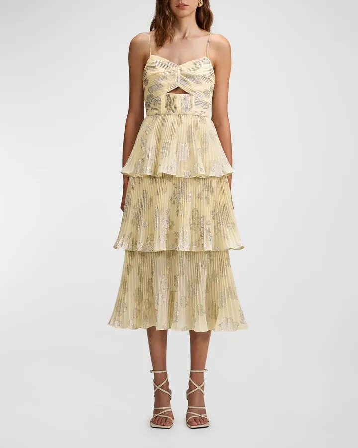 Metallic Jacquard Tiered Midi Dress
