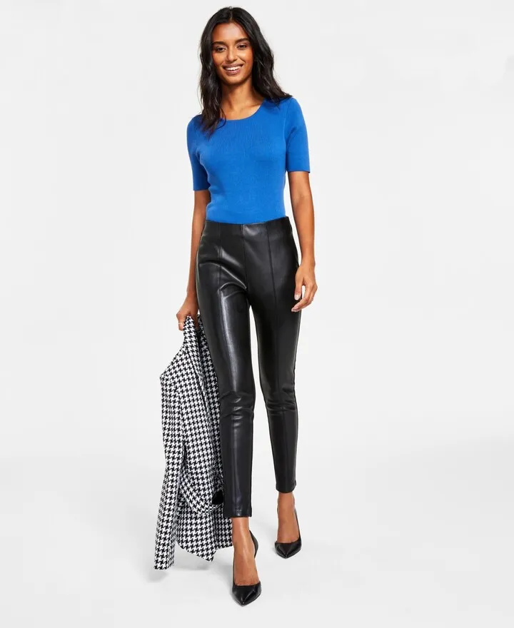 Tahari Asl Women's Faux-Leather Ponte Pants