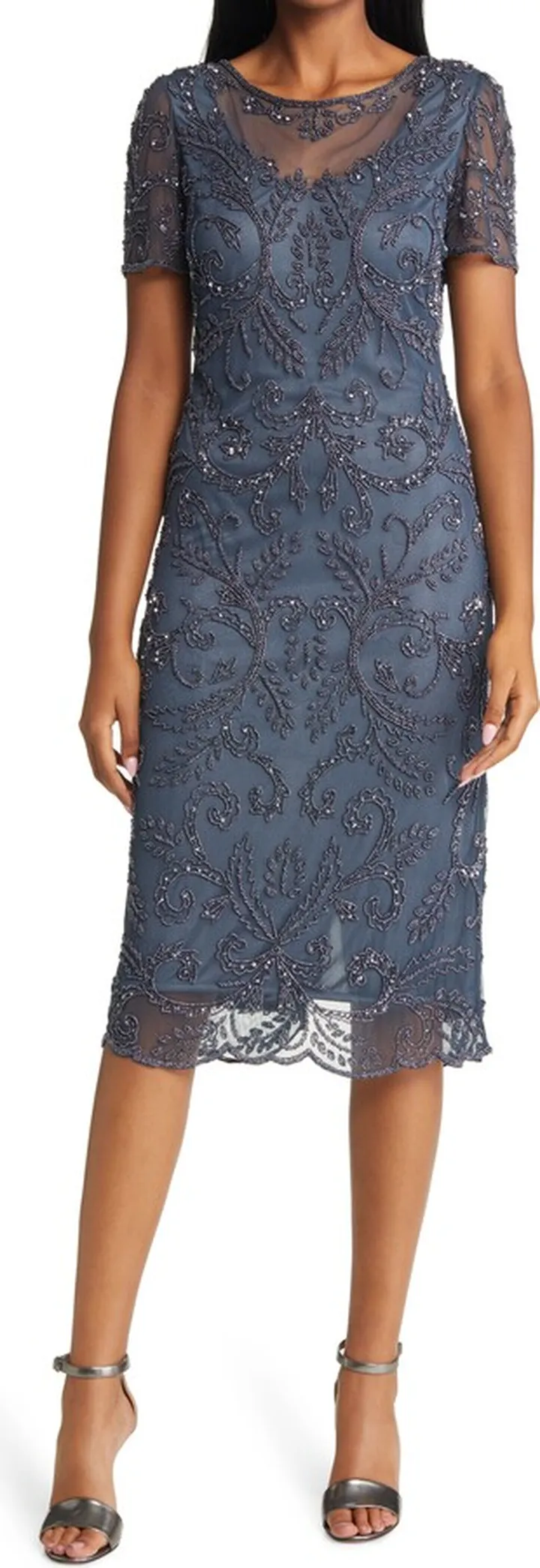 Beaded Illusion Neck Dress