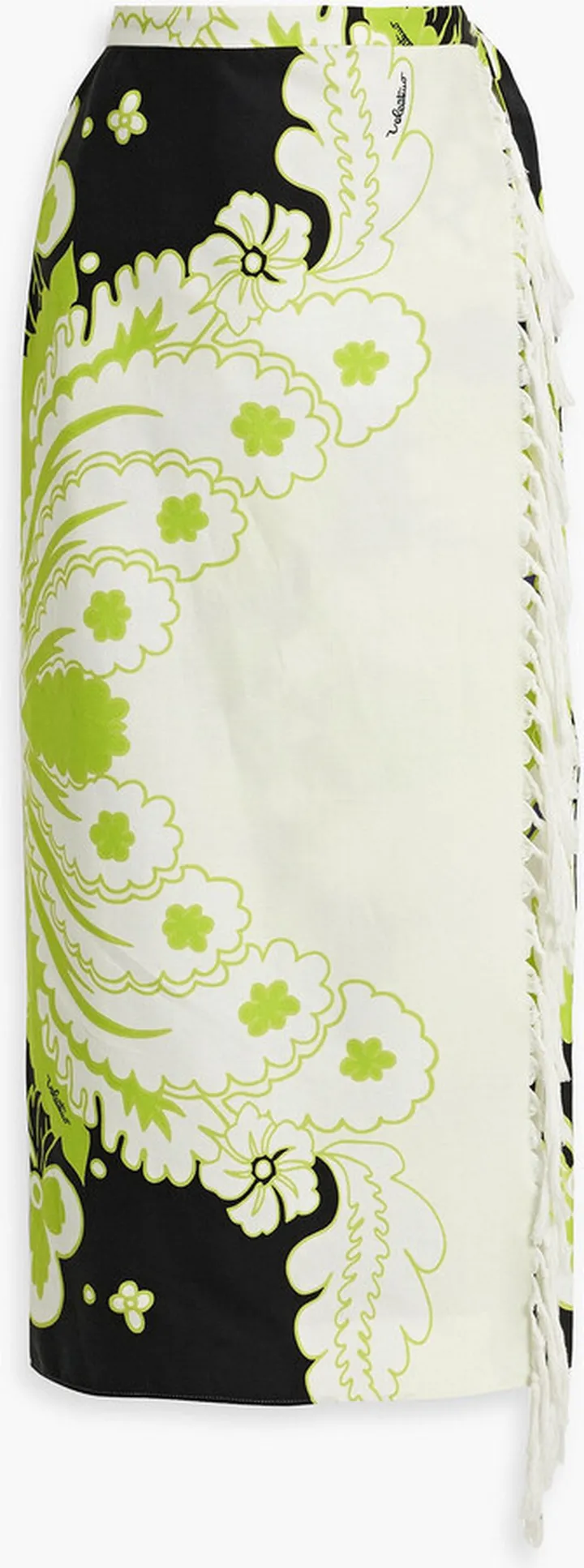 Tasseled printed cotton-twill midi wrap skirt