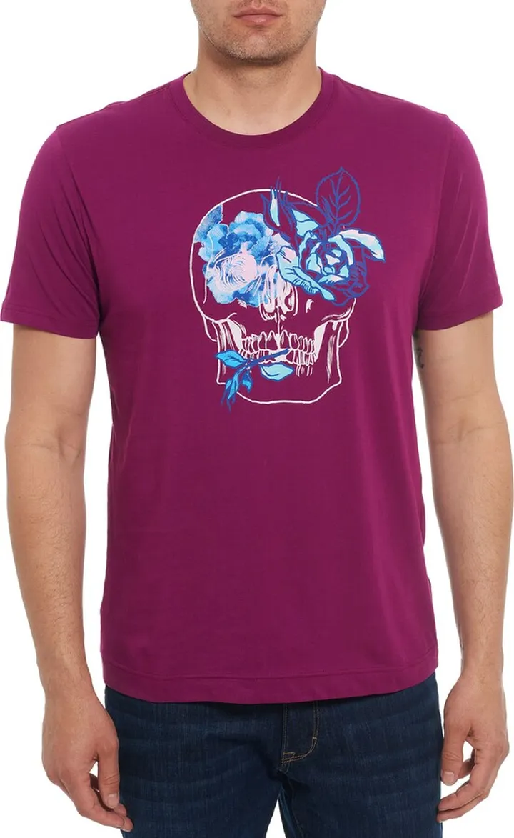 Hibiscus Skull Cotton Graphic T-Shirt