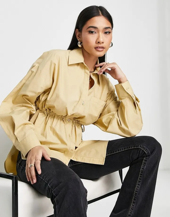 Topshop tie waist shirt in neutral