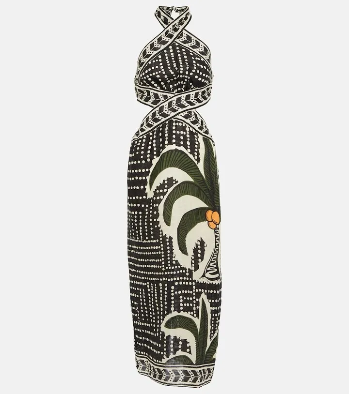 Heart of the Jungle printed linen midi dress