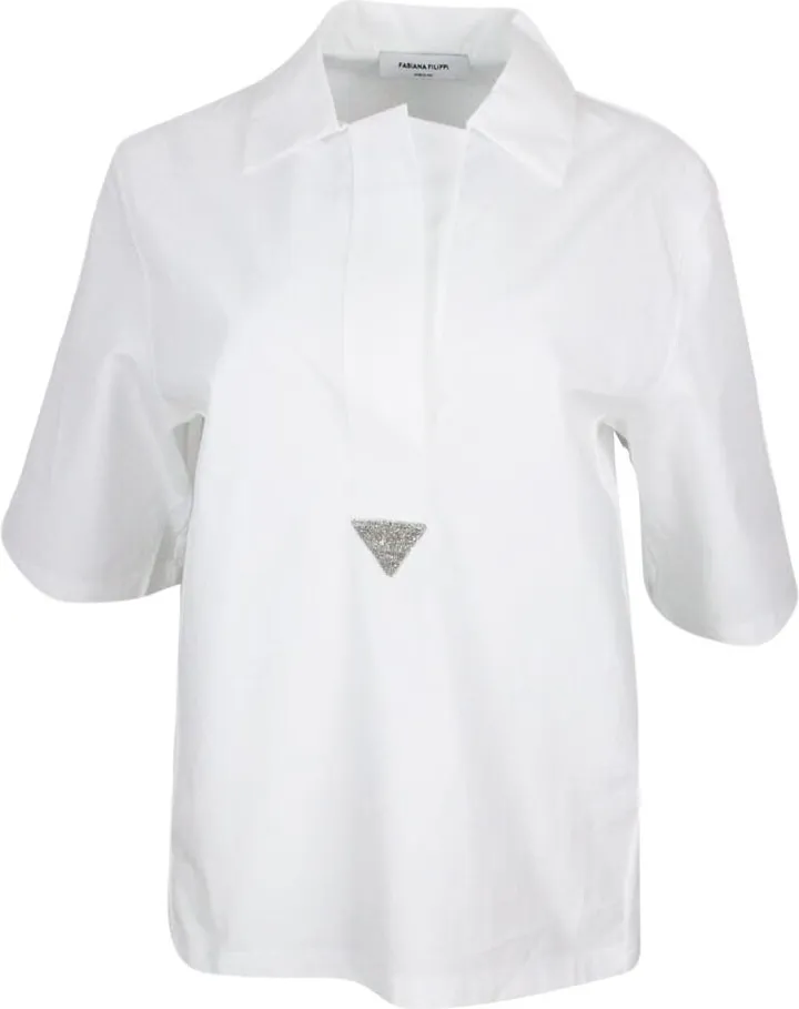 Short-sleeved Polo T-shirt With Collar Made Of Jersey Cotton On The Front And Ribbed On The Back. Point Of Light On The Neckline