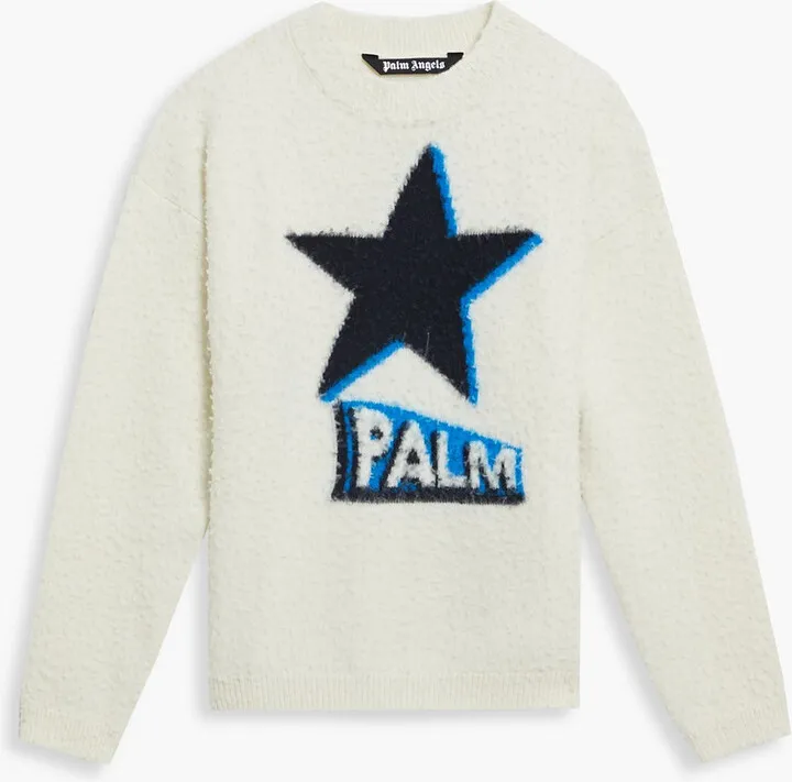 Brushed jacquard-knit wool-blend sweater