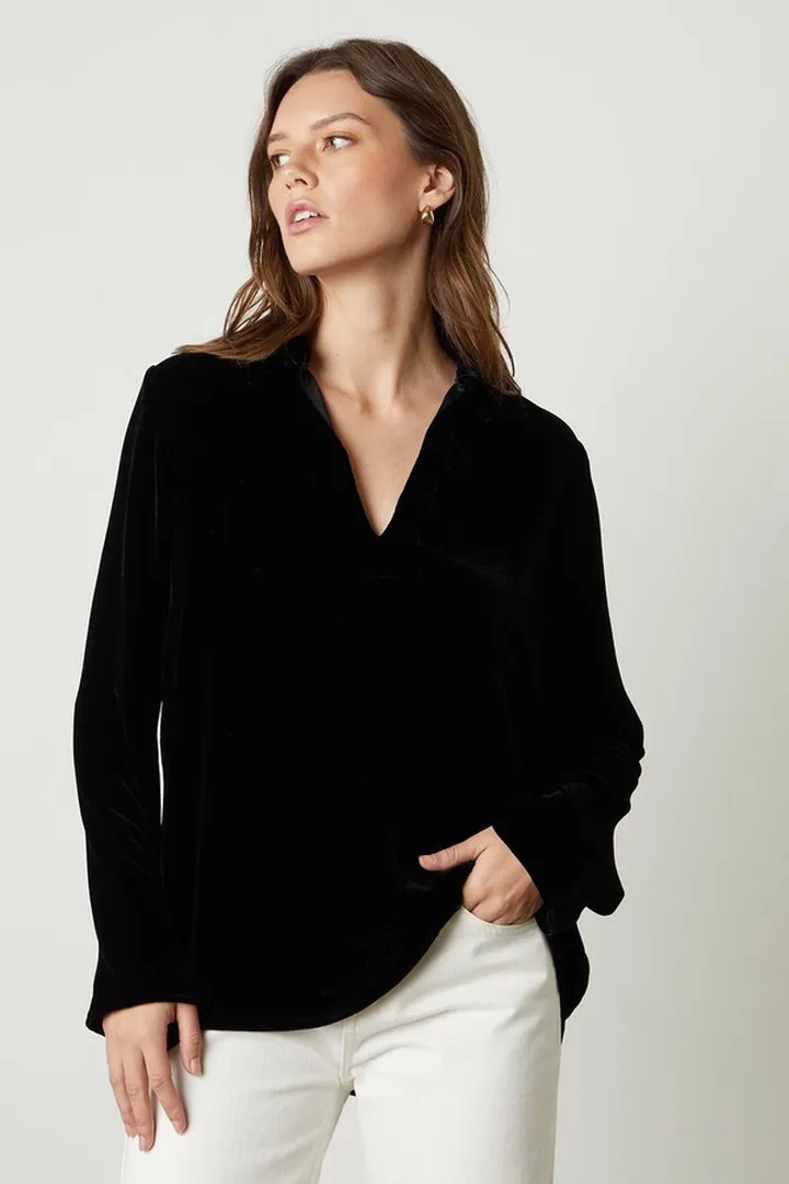 Jordy Silk Velvet Collar Top
