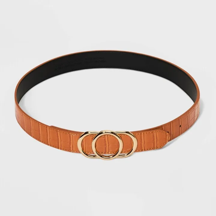 Women's Triple Plaque Belt - A New Day™ Cognac XXL