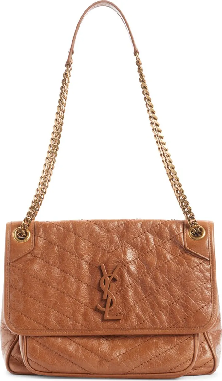 Medium Niki Matelassé Crinkled Leather Shoulder Bag
