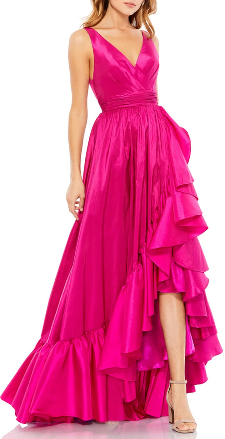 Hi-Low Ruffle Taffeta Gown