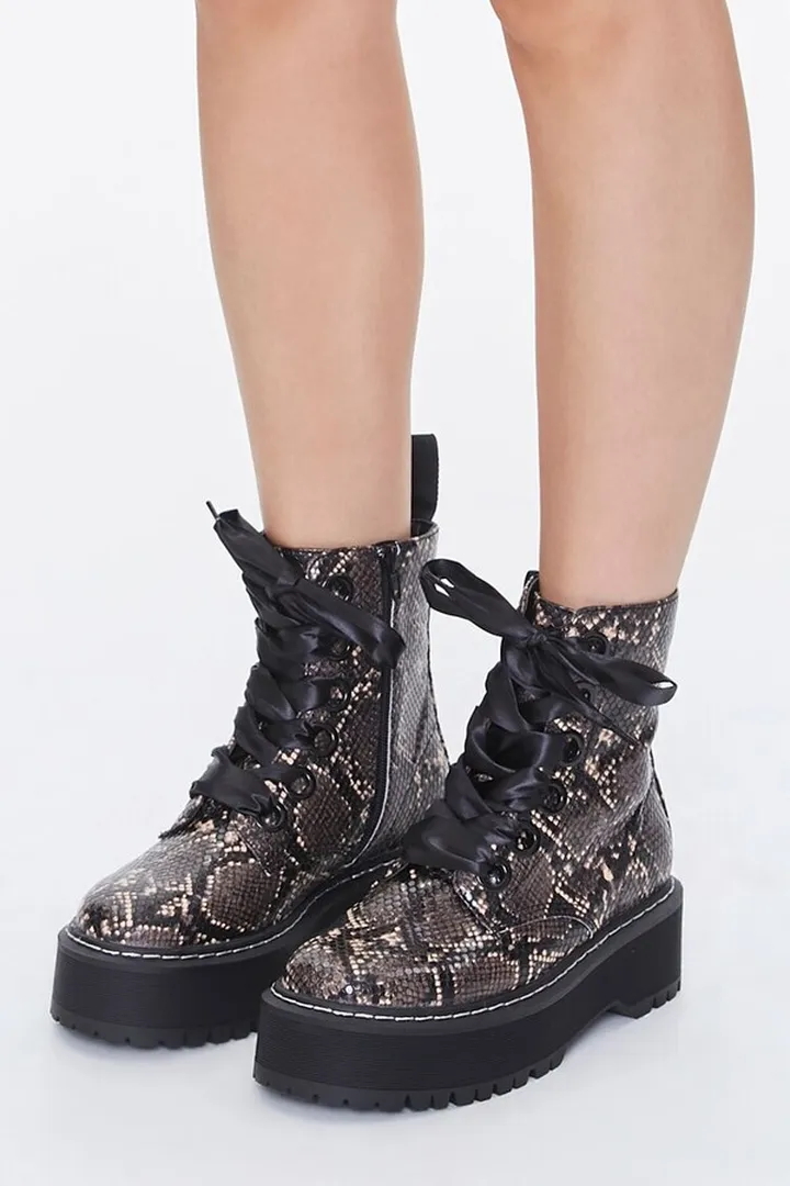 Faux Snakeskin Platform Booties