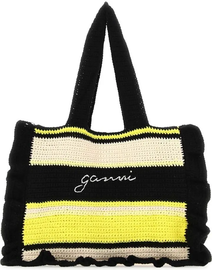 Ganni Logo Detailed Chunky-Knit Tote Bag