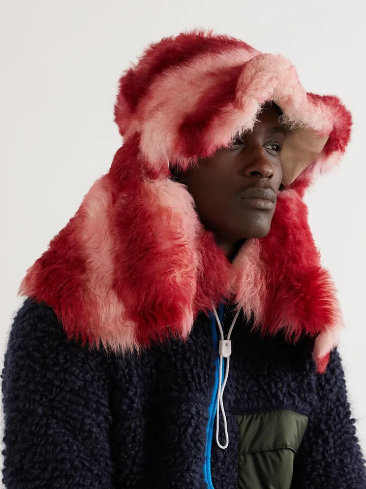 Striped Shearling Trapper Hat