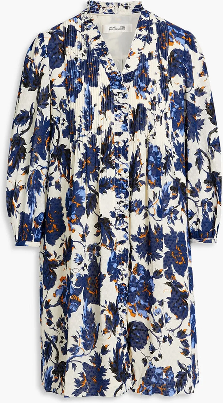 Layla pintucked floral-print fil coupé chiffon mini shirt dress