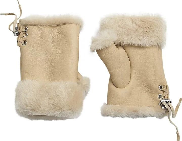 Maximilian Shearling Lace-Up Fingerless Gloves