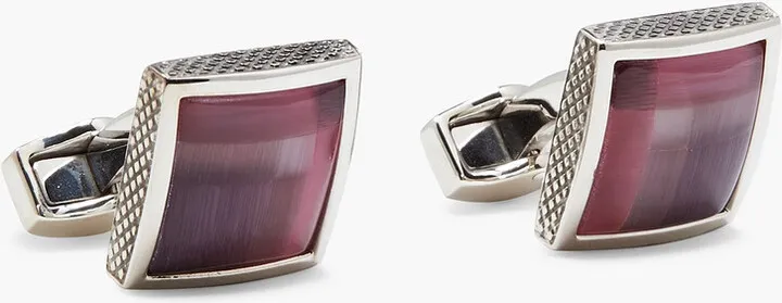 Rhodium-plated stone cufflinks