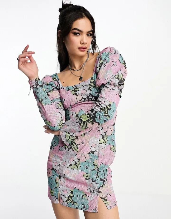 ASOS DESIGN cotton mini dress with removable sleeves in floral print
