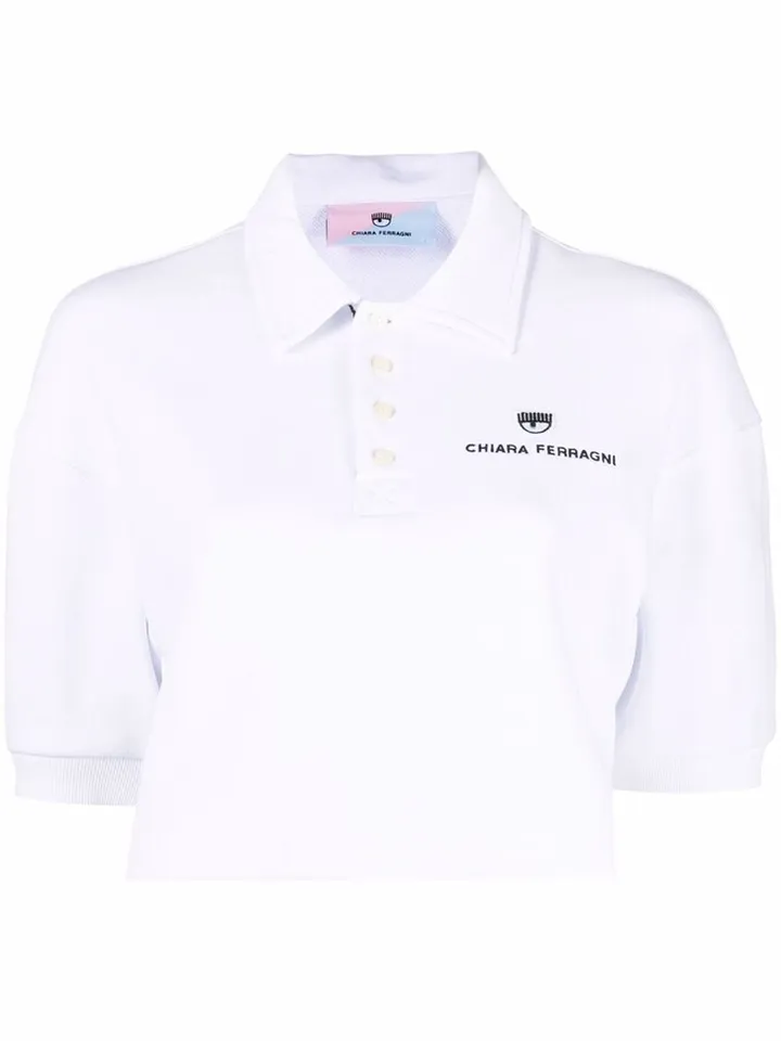 Logo-Print Cropped Polo Top