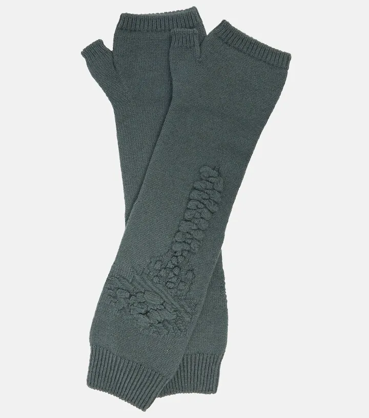 Embroidered fingerless cashmere gloves