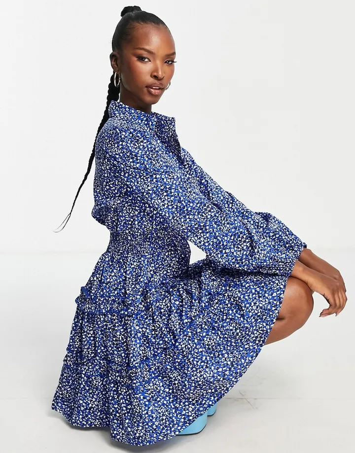 AX Paris cinched waist shirt dress in blue animal