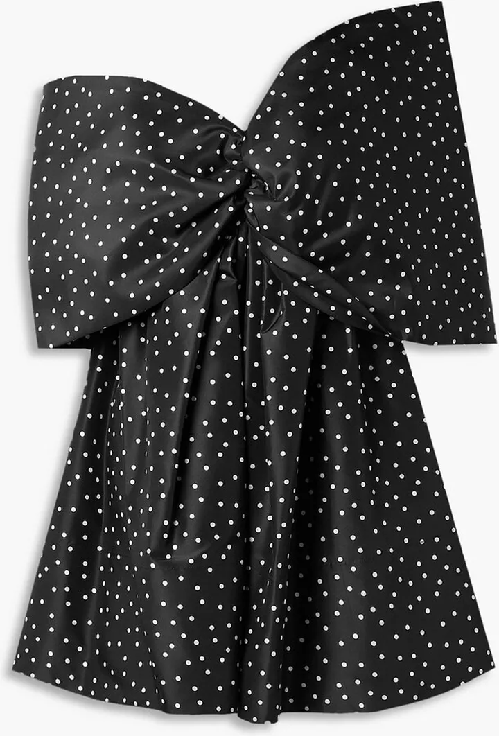 One-shoulder bow-embellished silk-taffeta mini dress