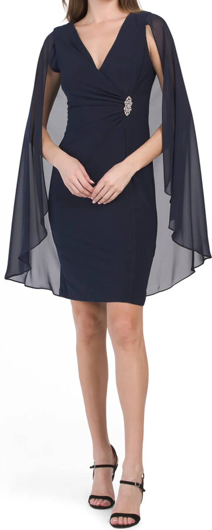 Made In Usa V-neck Wrap Style Dress With Cape