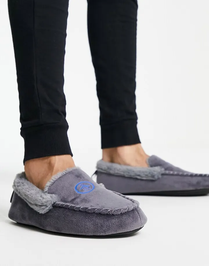 Original Penguin faux fur lined moccasin slippers in gray