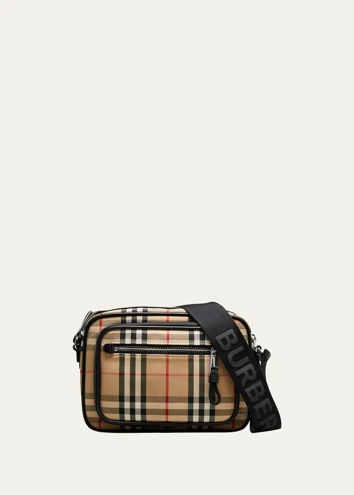 Men's Vintage Check Leather Crossbody Bag